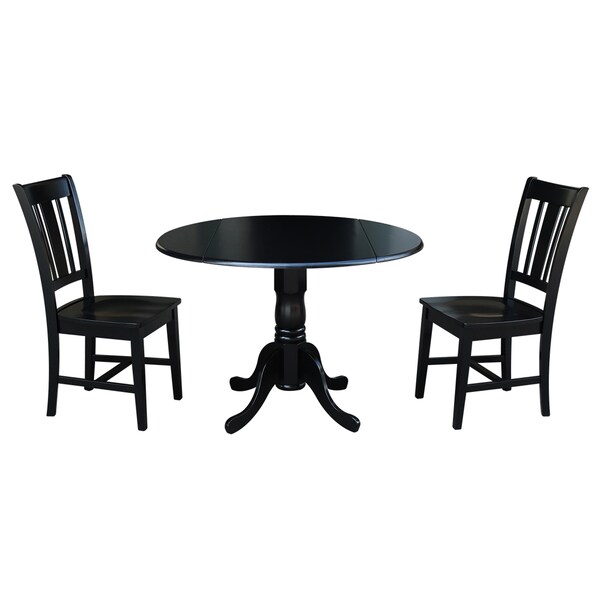 International Concepts Round 42 in Dual Drop Leaf Table with 2 San Remo Chairs, Black, 42 W, 42 L, 29.75 in H, Wood, Black K46-42DP-C10 - main